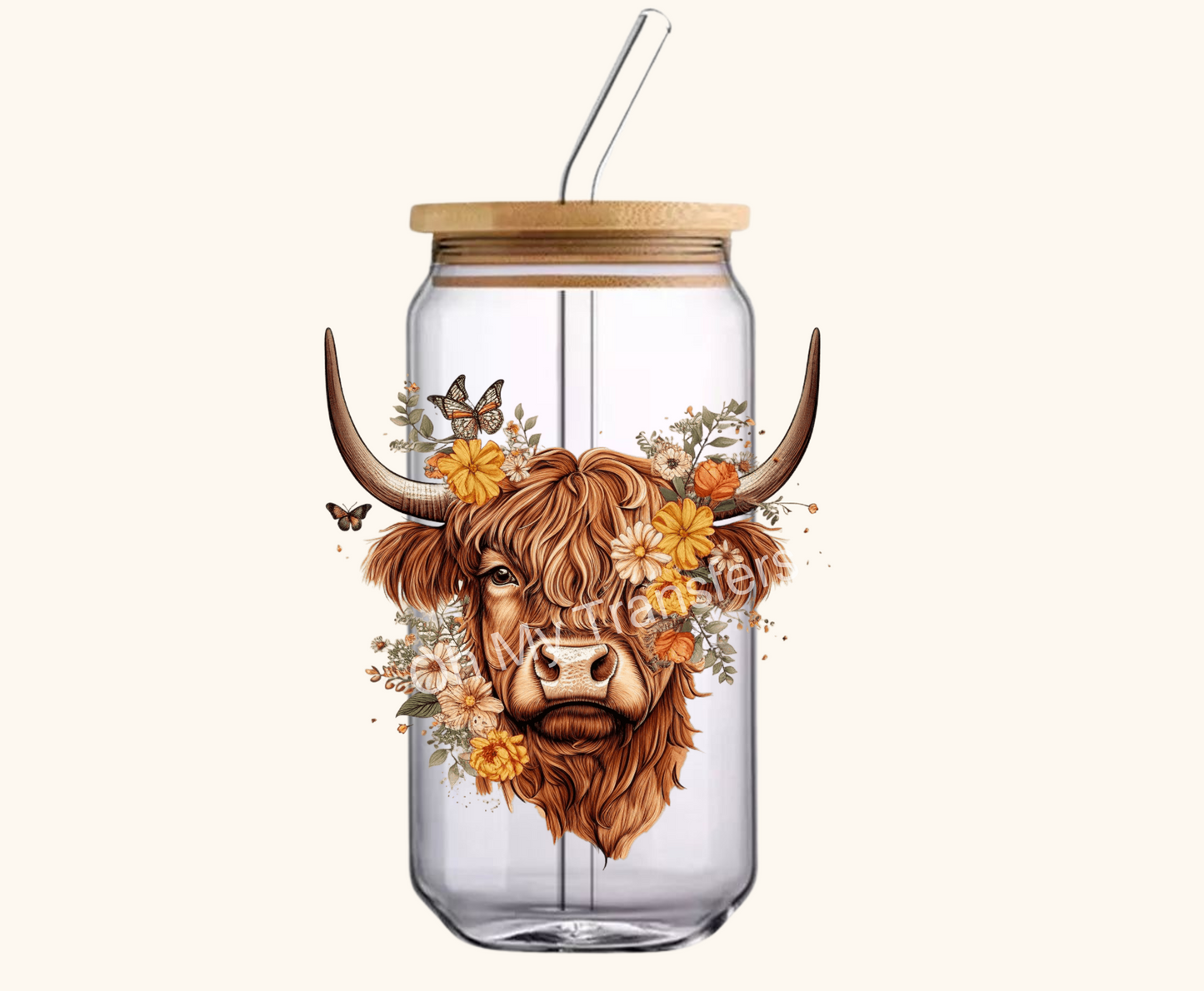 Highland Cow Butterfly 4.5" UV DTF Decal