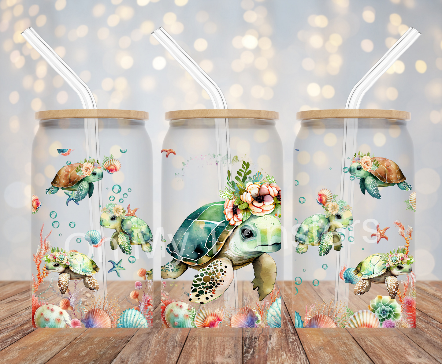 Floral Turtle UV DTF Cup Wrap