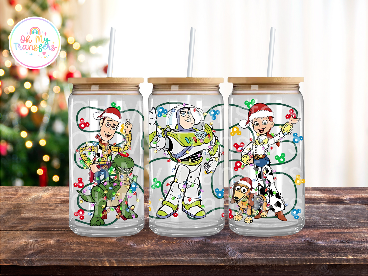 Toy Cartoon Xmas Lights UV DTF Cup Wrap