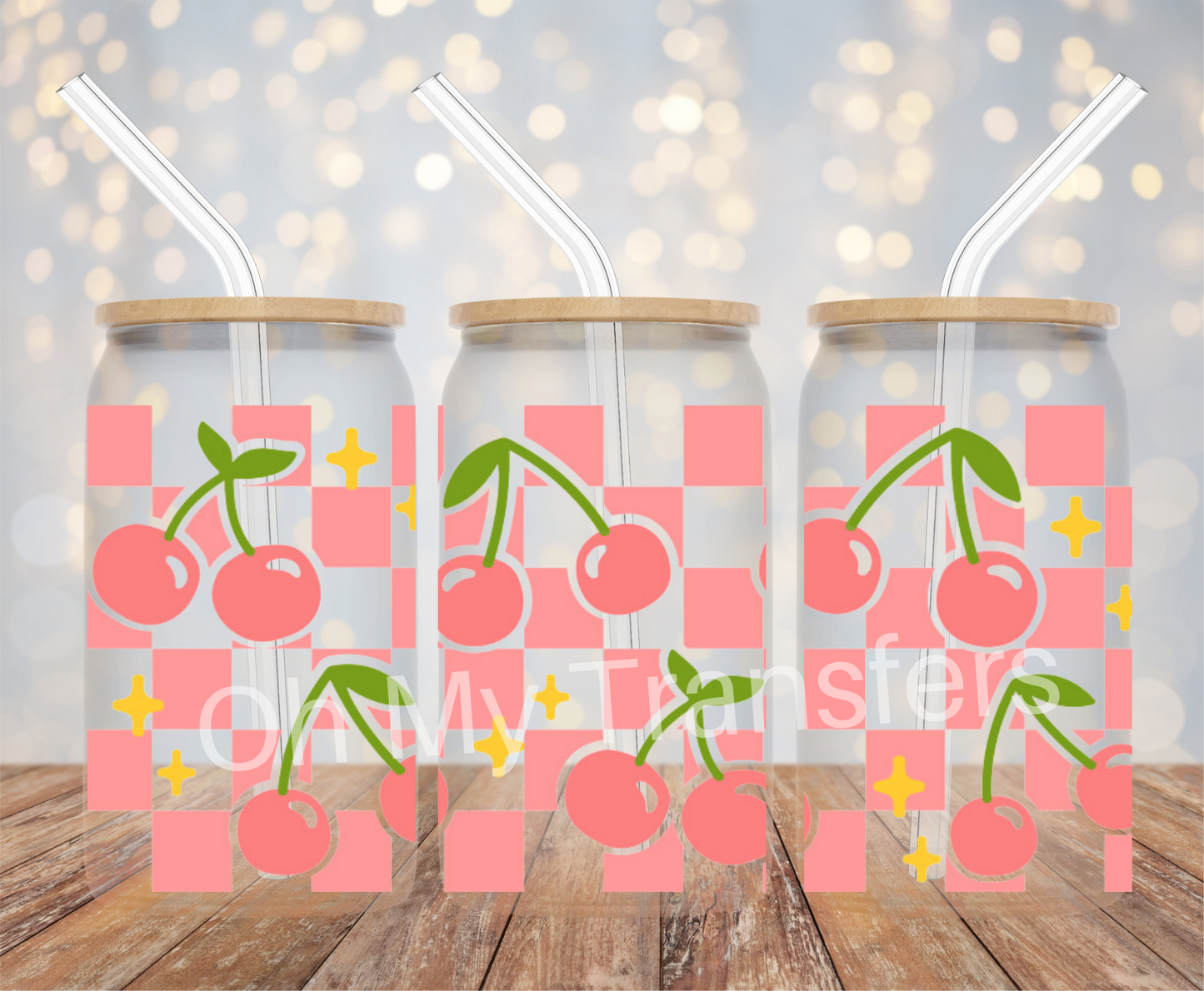 Cherries Checkered UV DTF Cup Wrap