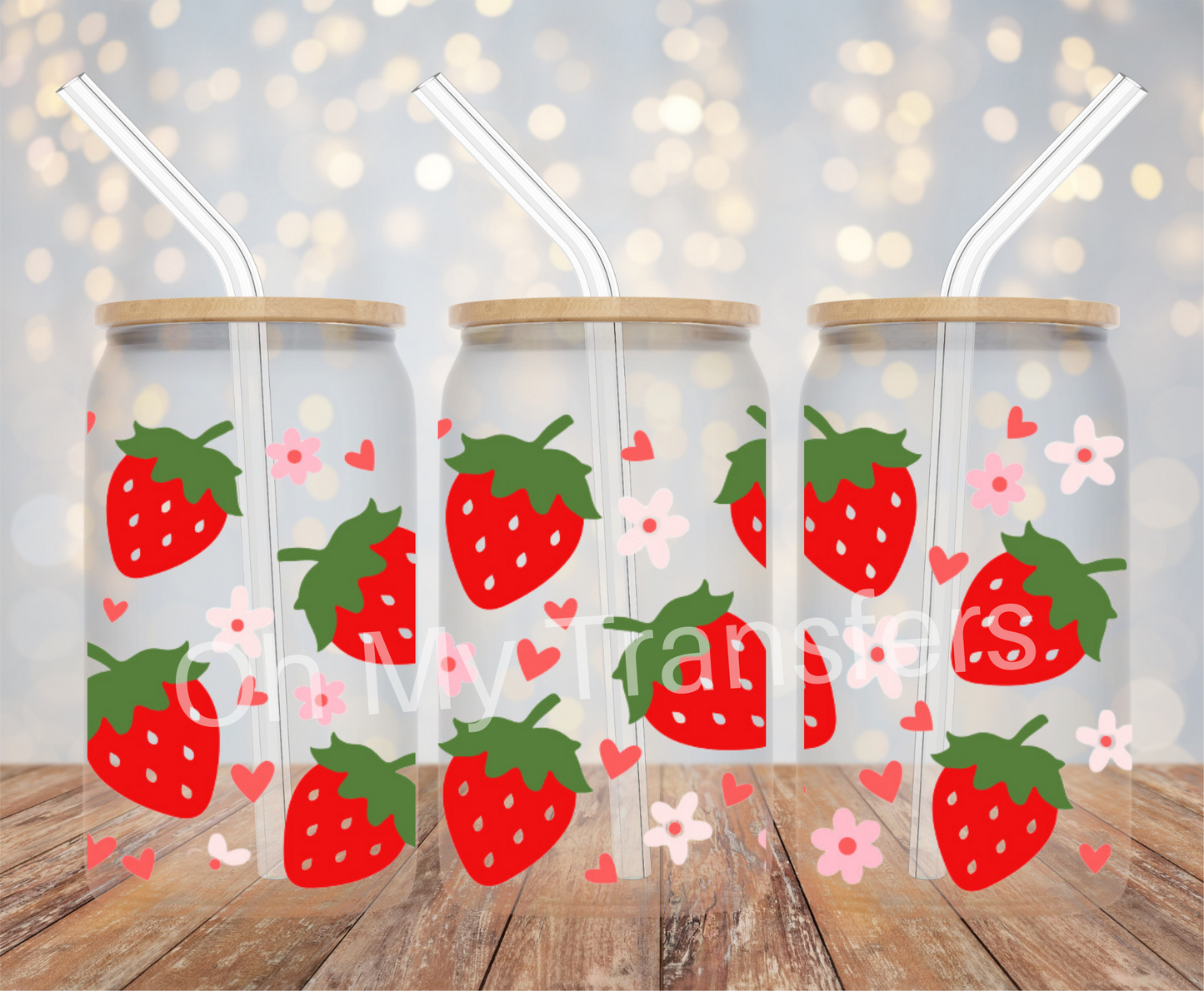 Strawberries LRG & Flowers UV DTF Cup Wrap