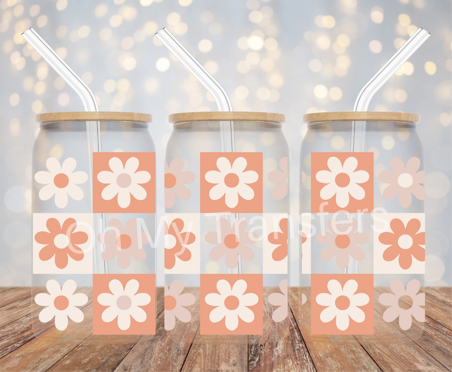 Flowers Checkered UV DTF Cup Wrap
