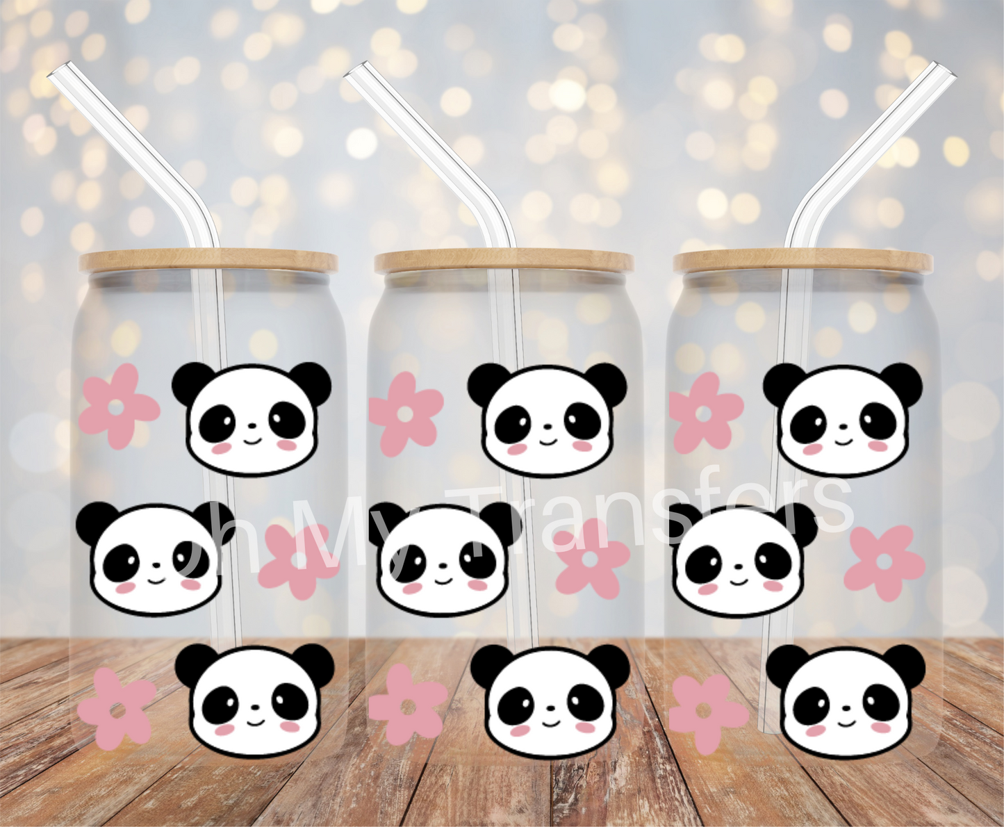 Panda Pink Flower UV DTF Cup Wrap