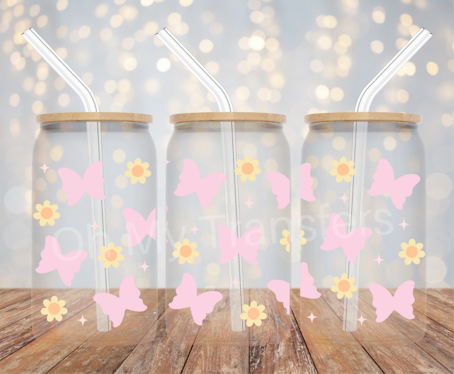 Pink Butterflies & Flowers UV DTF Cup Wrap