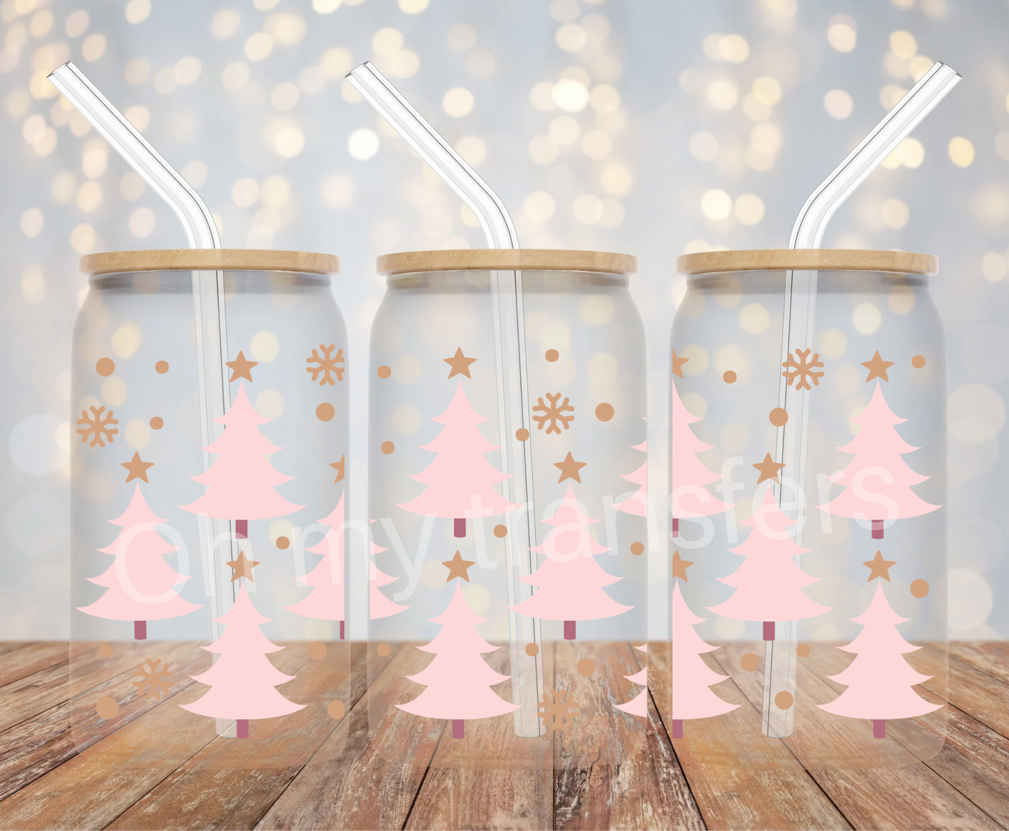 Pink Christmas Trees UV DTF Cup Wrap
