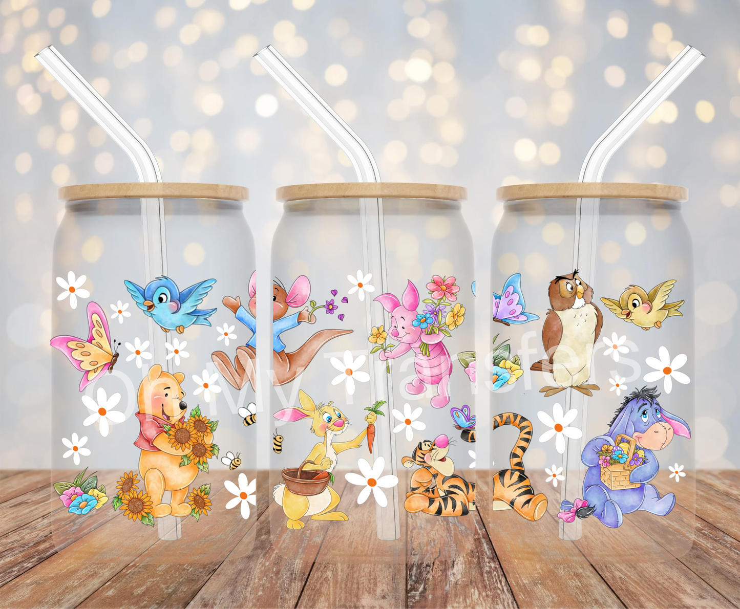 Winnie Cartoon Daises UV DTF Cup Wrap