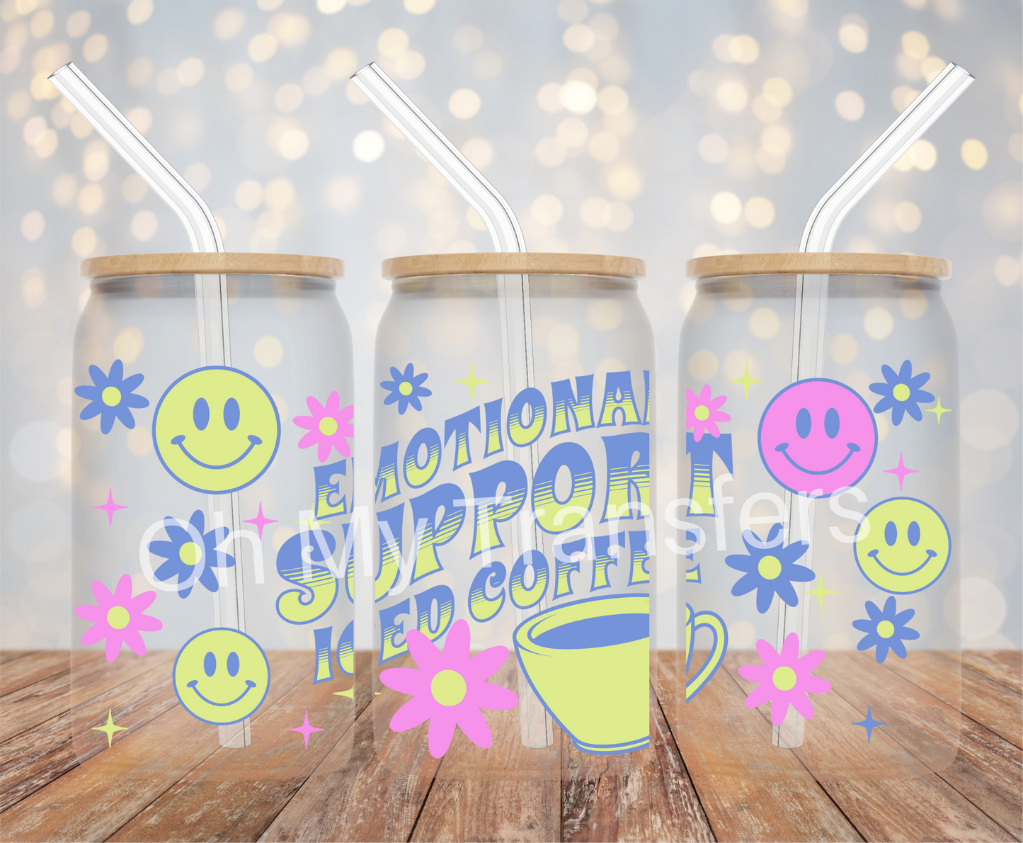 Emotional Support Iced Coffee UV DTF Cup Wrap