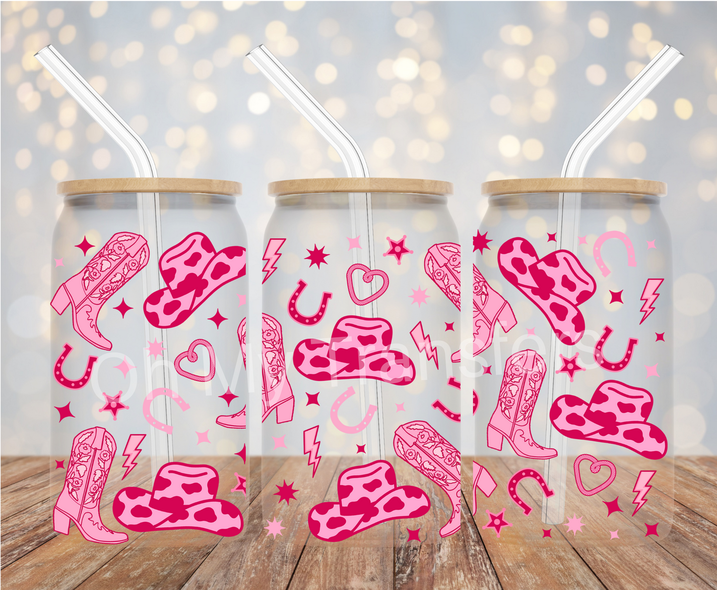 Pink Cowgirl Hats & Boots 2 UV DTF Cup Wrap