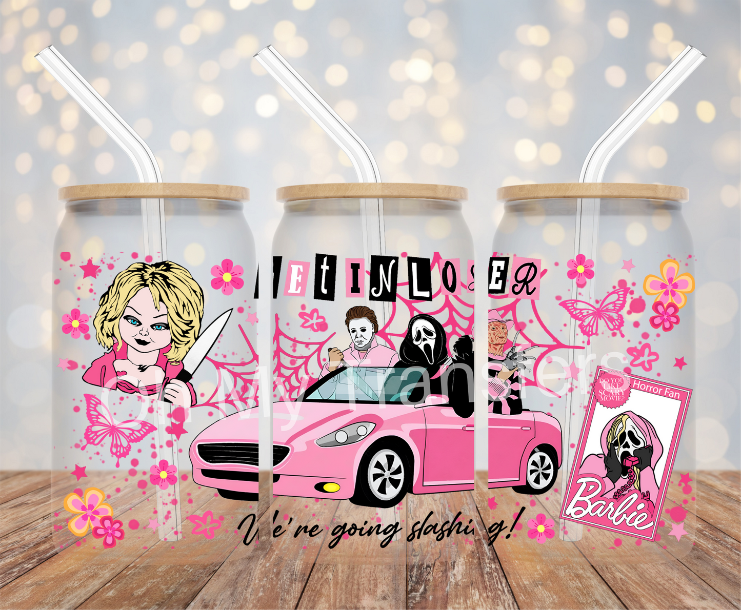 Get In Loser Pink Butterfly UV DTF Cup Wrap