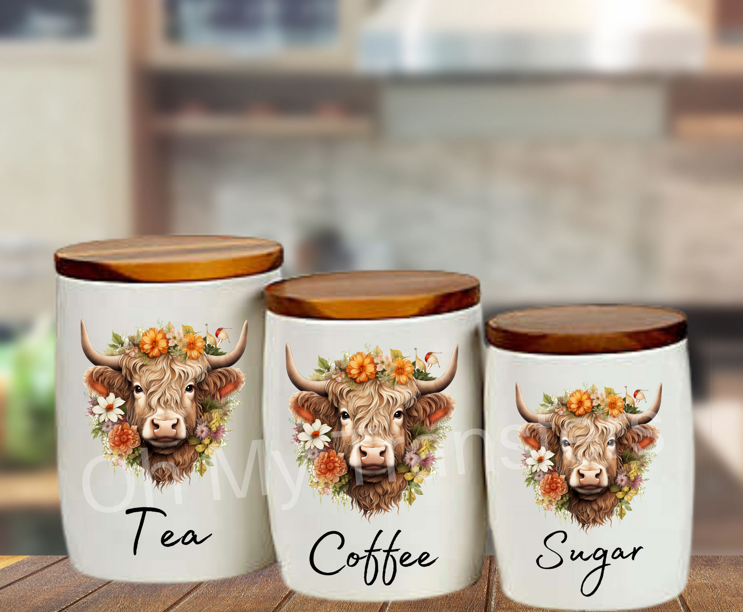 Highland Cow Floral Orange 3pk UV DTF Decals