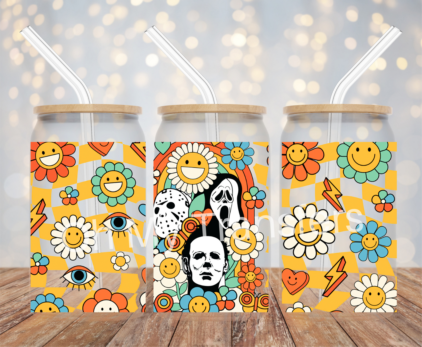 Horror retro flowers UV DTF Cup Wrap