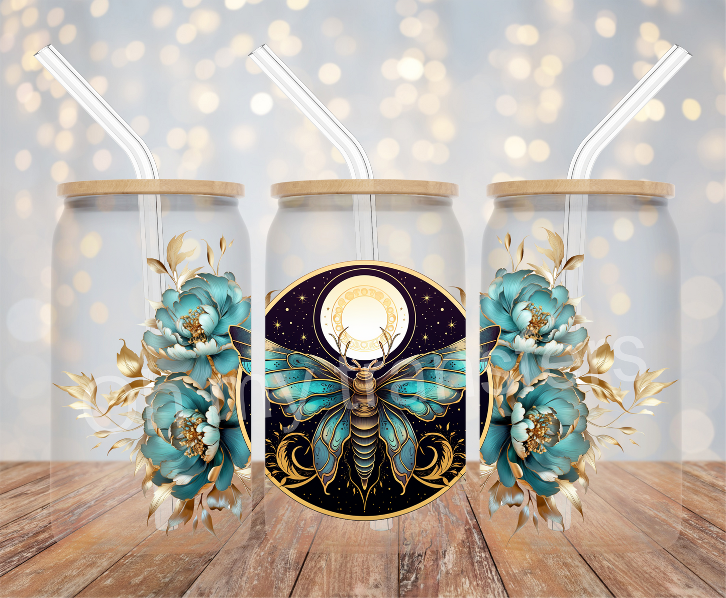 Moon & Blue Moth UV DTF Cup Wrap