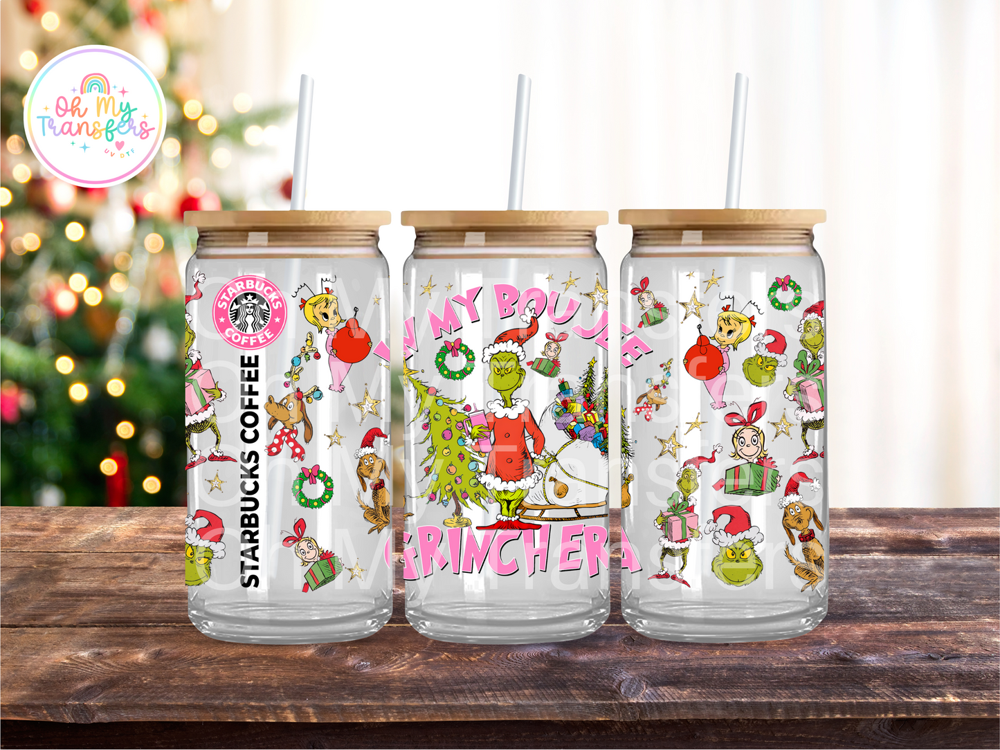 Pink Starbies Xmas Cartoon UV DTF Cup Wrap