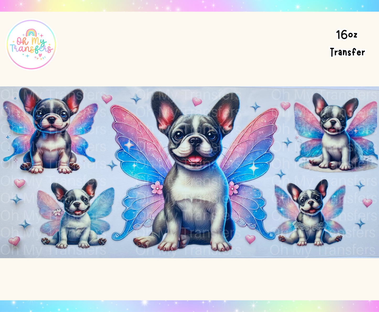 French Bulldog Wings UV DTF Cup Wrap
