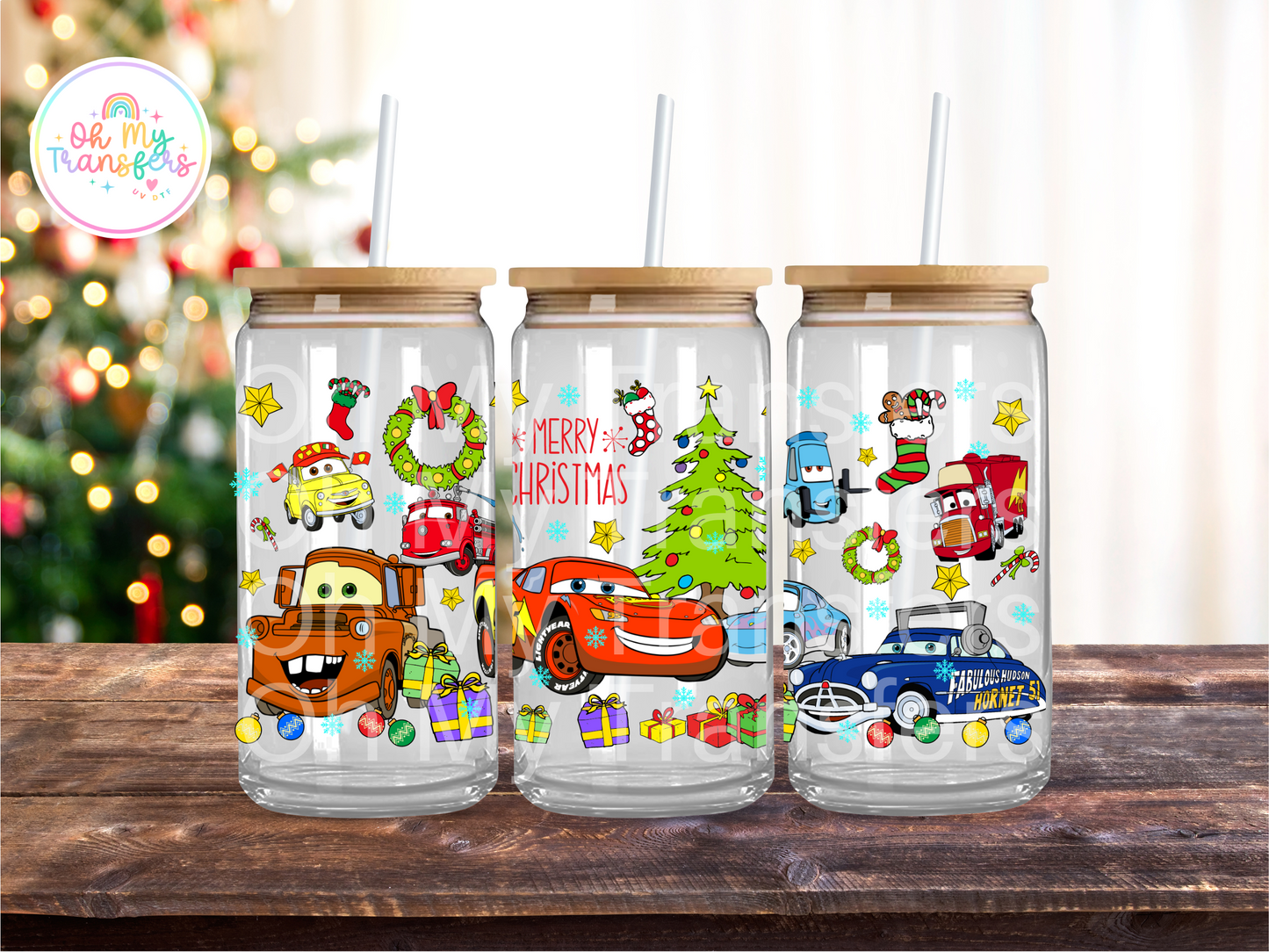 Cars Xmas Trees UV DTF Cup Wrap