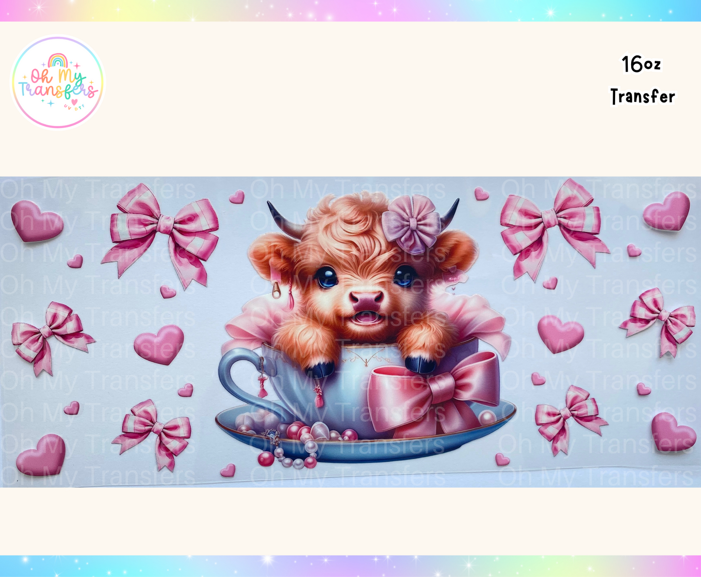 Highland Cow Bows UV DTF Cup Wrap