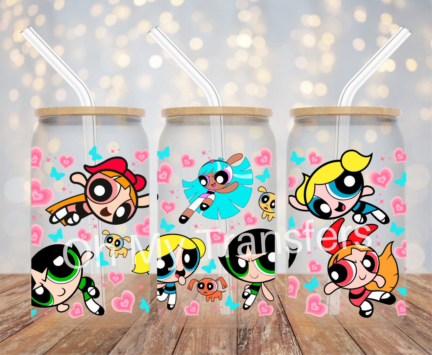 Super Girls Pink Hearts UV DTF Cup Wrap