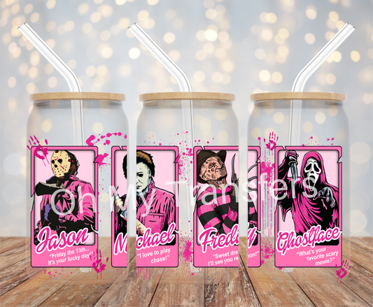 Hot Pink Horror Cards UV DTF Cup Wrap