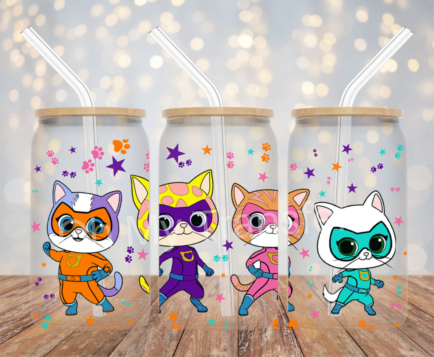 Cat Cartoon Superhero UV DTF Wrap