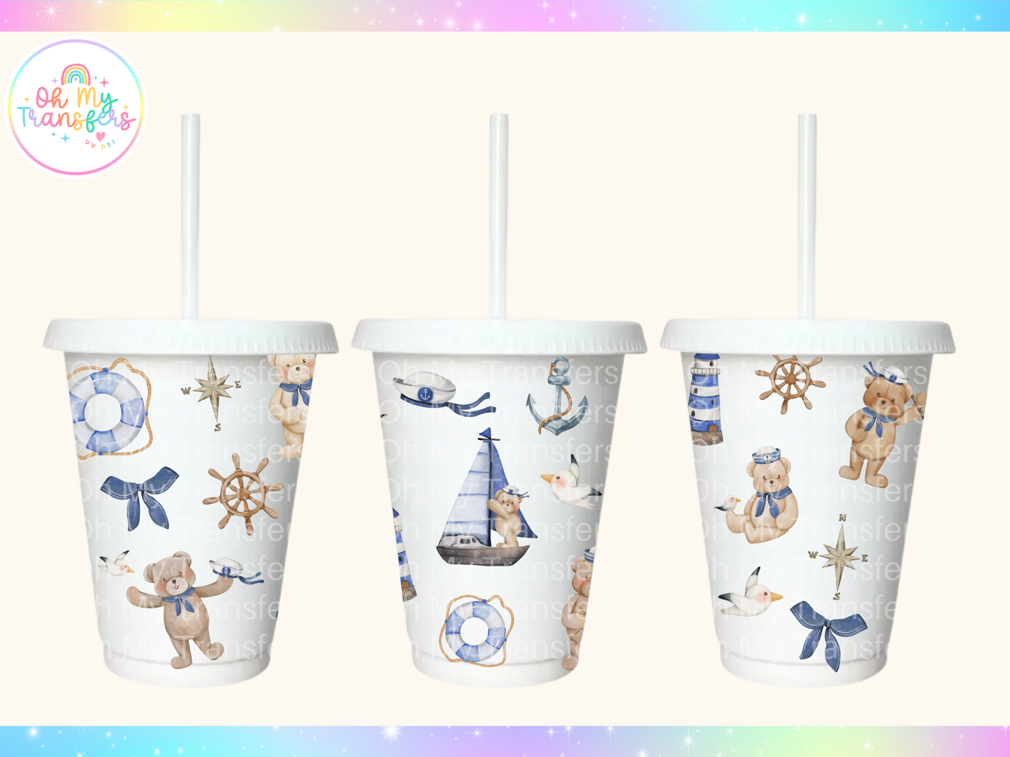 Teddy Sailor 16oz Cold Cup UV DTF Transfer