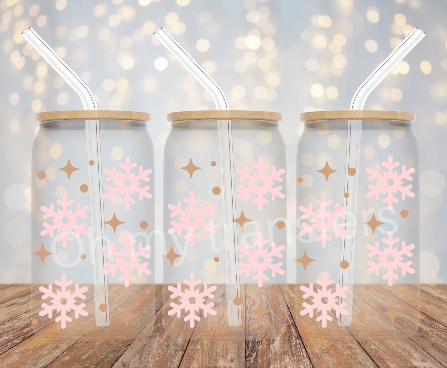Pink Snowflakes UV DTF Cup Wrap