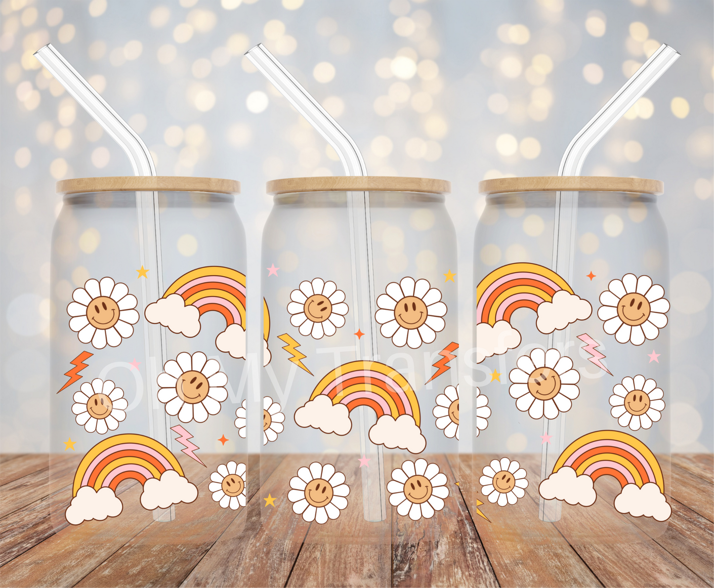 Rainbow & Daisy Smiley UV DTF Cup Wrap