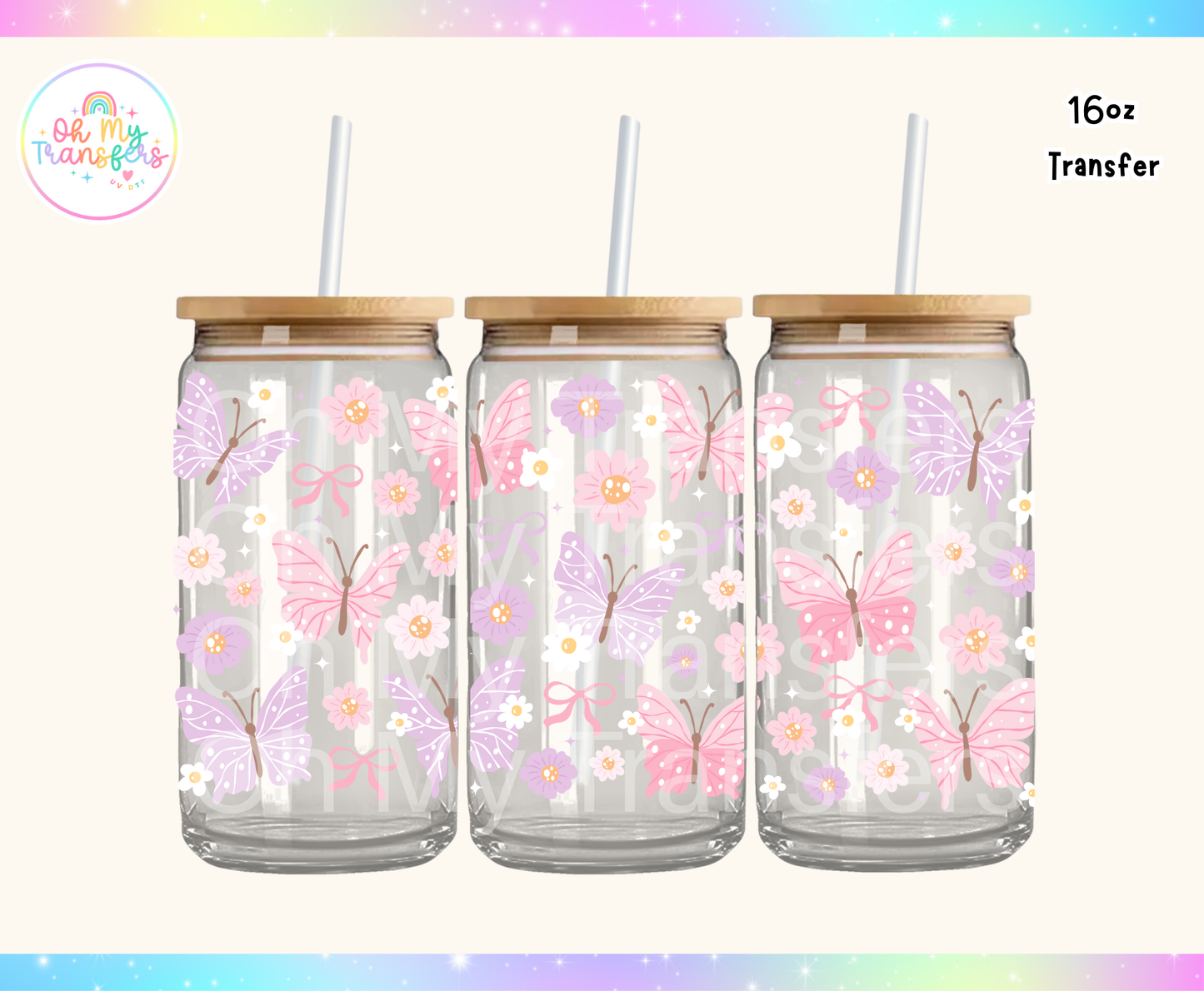 Pastel Butterflies UV DTF Cup Wrap