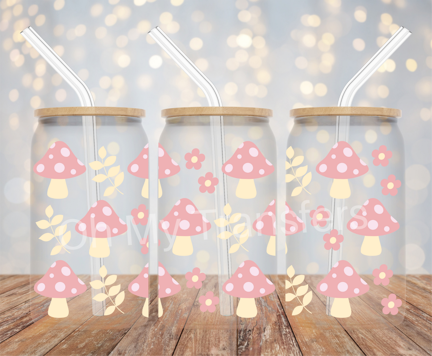 Pink Mushroom UV DTF Cup Wrap