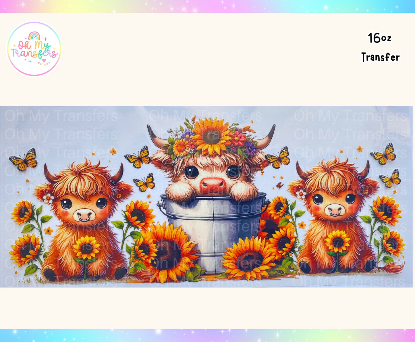 Baby Highland Cows & Sunflowers UV DTF Cup Wrap