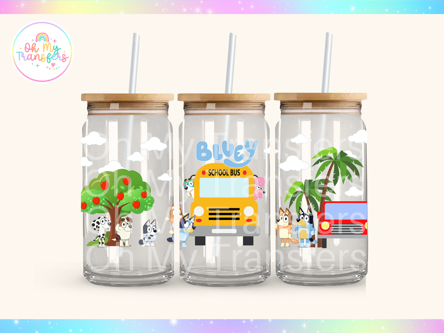 Blue Dog Bus UV DTF Cup Wrap