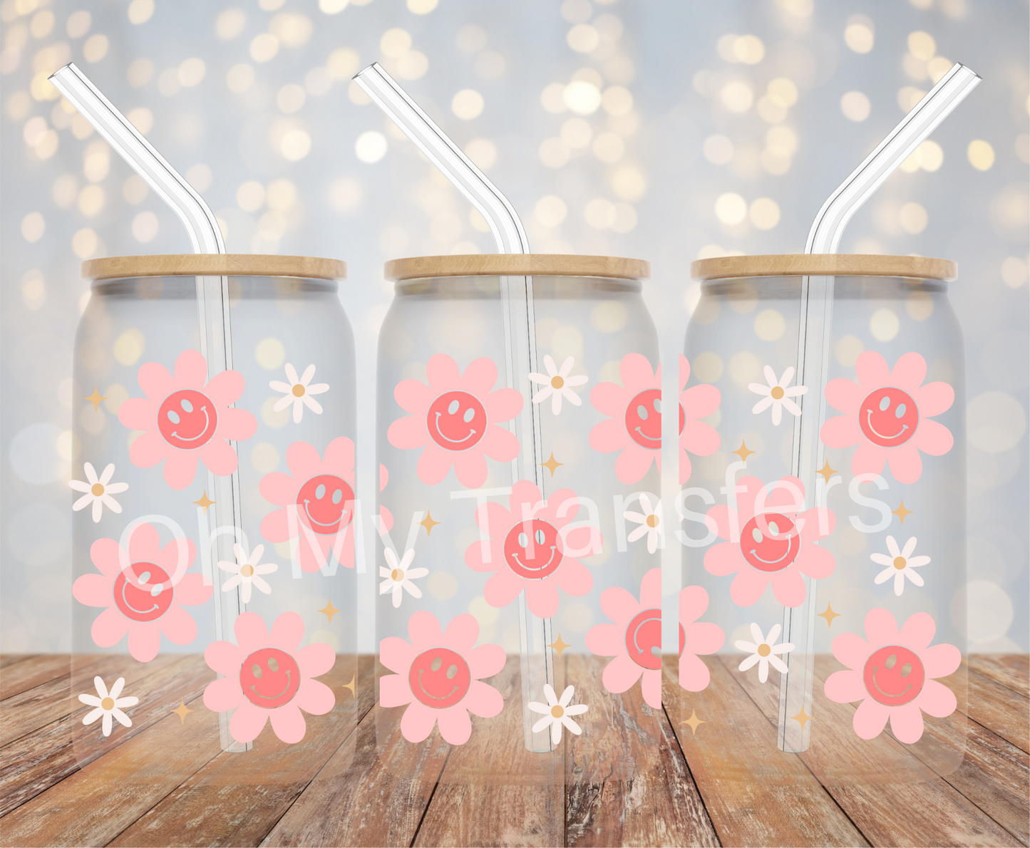 Pink Smiley Flower UV DTF Cup Wrap