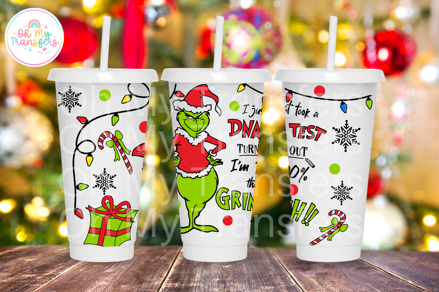 Green Xmas Cartoon DNA Test 24oz UV DTF Wrap