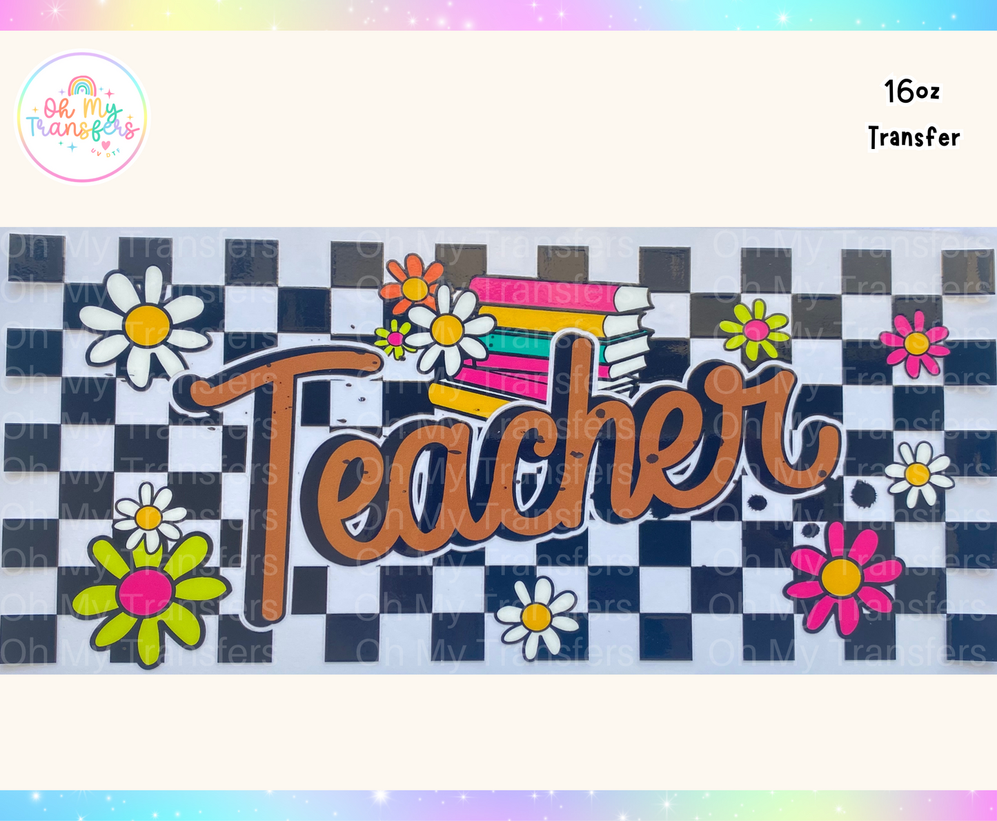 Checkered Teacher UV DTF Cup Wrap