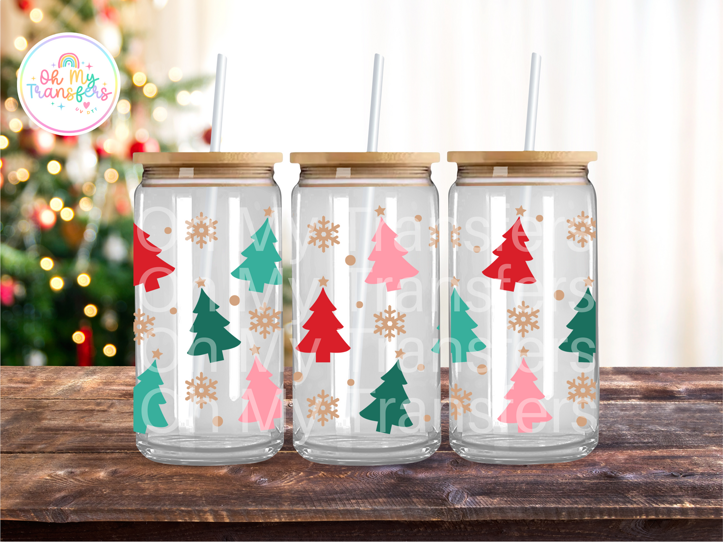 Colourful Christmas Trees UV DTF Cup Wrap