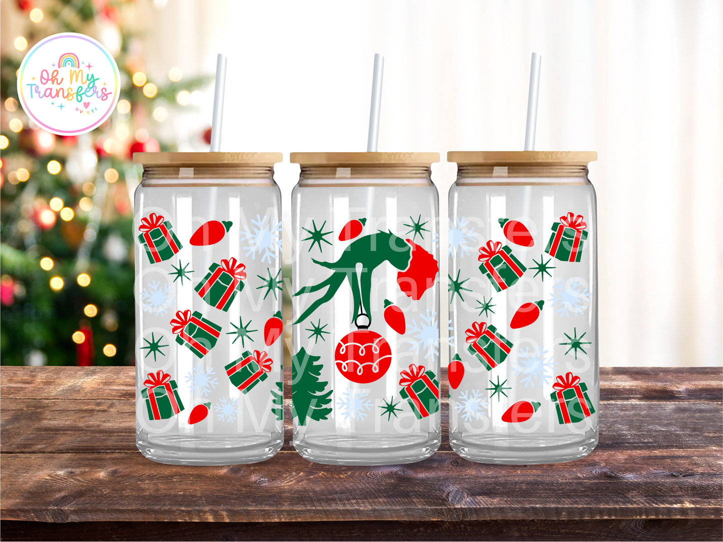 Xmas Blue Snowflakes UV DTF Cup Wrap