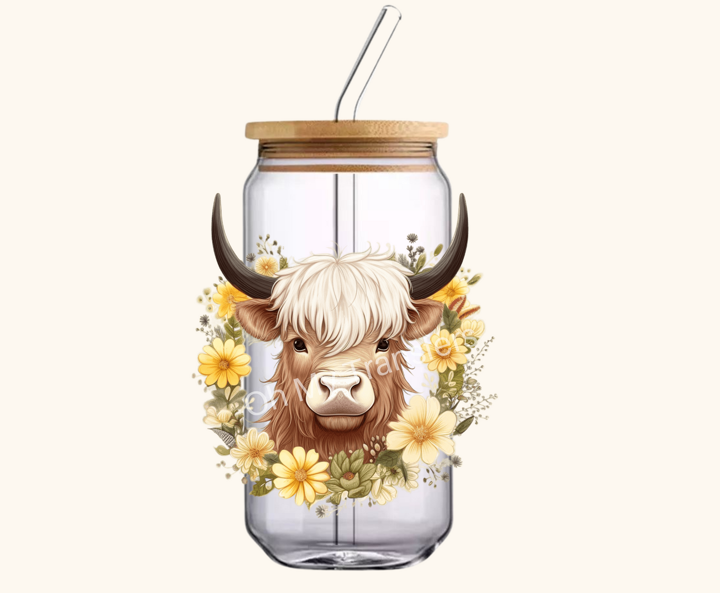 Highland Cow Yellow Flowers 4.5" UV DTF Decal