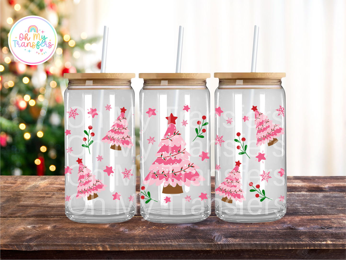 All Pink Xmas Trees UV DTF Cup Wrap