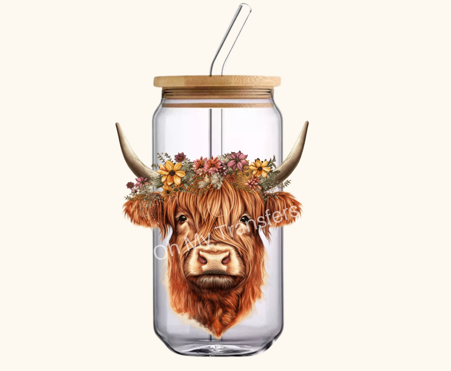 Highland Cow Flower Crown 4.5" UV DTF Decal