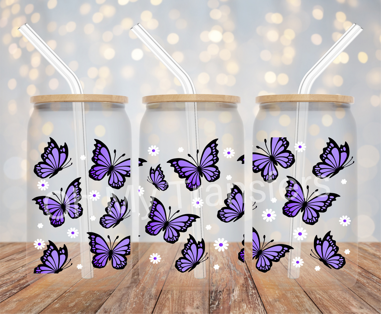 Purple Butterflies & White Flowers UV DTF Cup Wrap