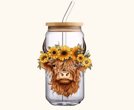 Highland Cow Sunflower 4.5" UV DTF Decal