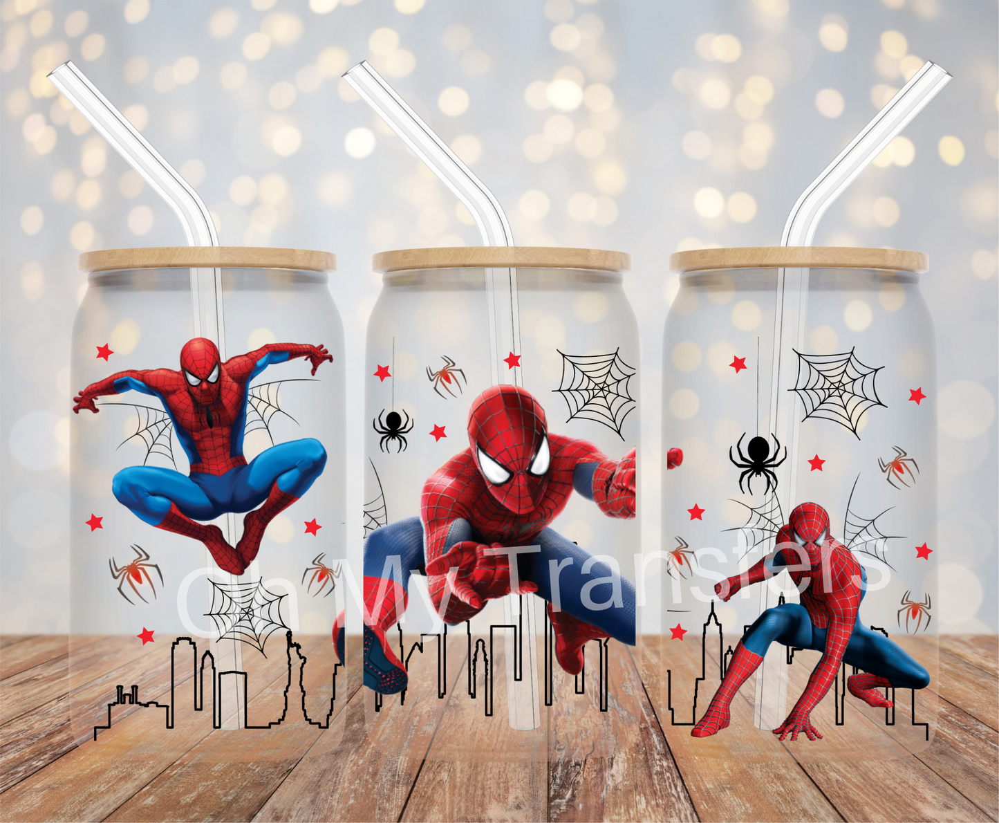 Spider Hero Buildings UV DTF Cup Wrap