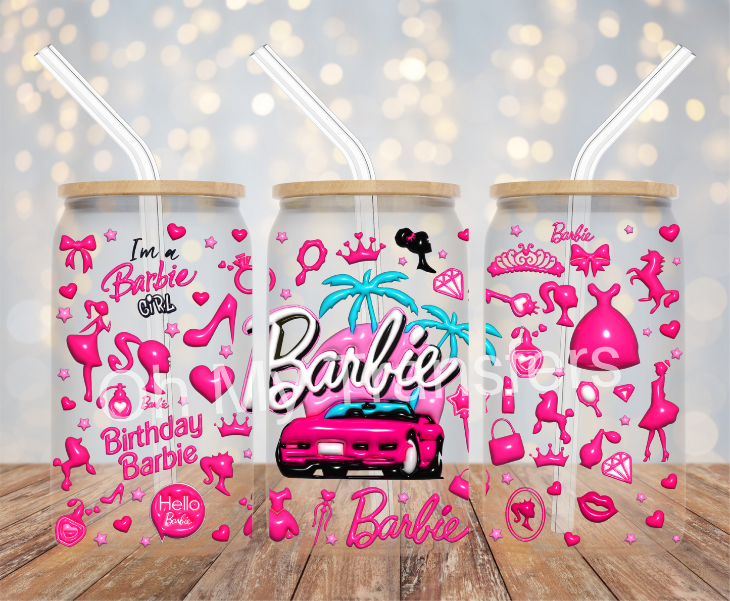 Pink Doll Car UV DTF Cup Wrap