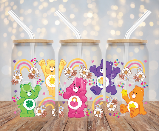 Colourful Bears Rainbow Flowers UV DTF Cup Wrap