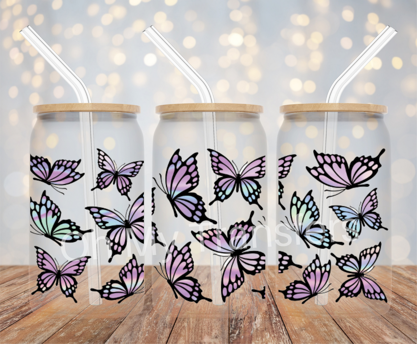 Holographic Butterfly UV DTF Cup Wrap