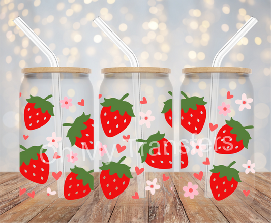 Strawberries LRG & Flowers UV DTF Cup Wrap