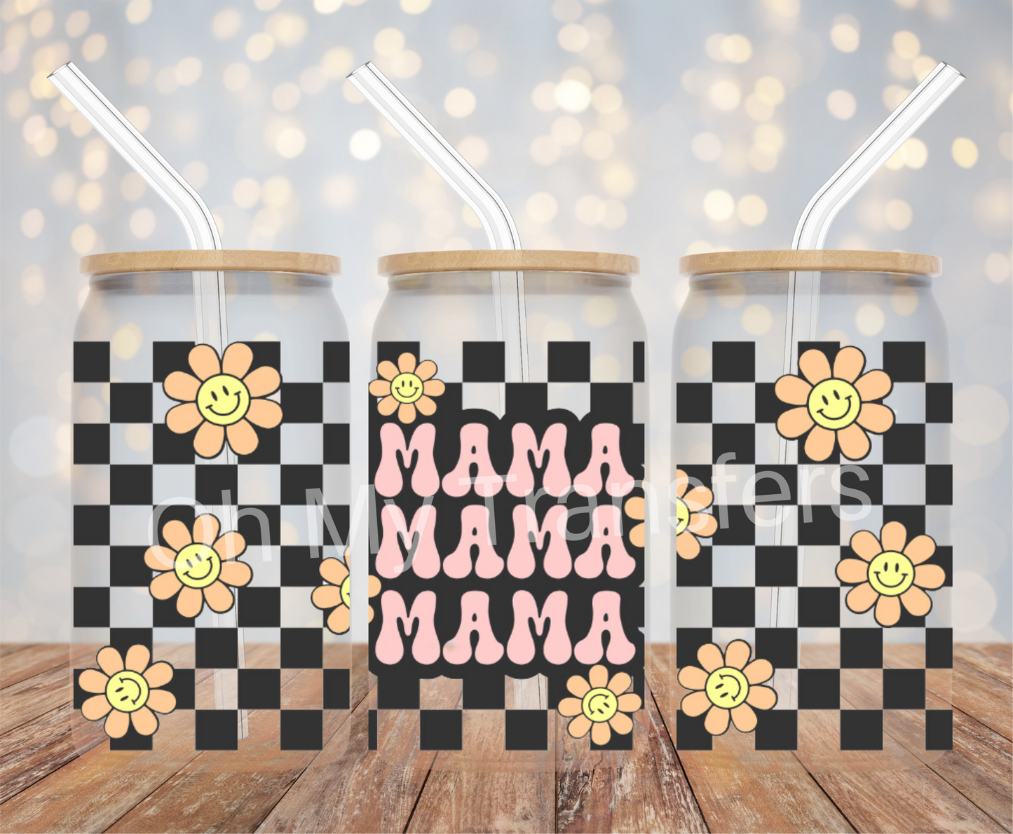 Mama Checkered UV DTF Cup Wrap