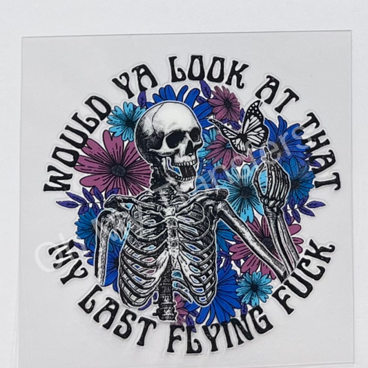 Skeleton Last Flying F UV DTF Decal 4 inch