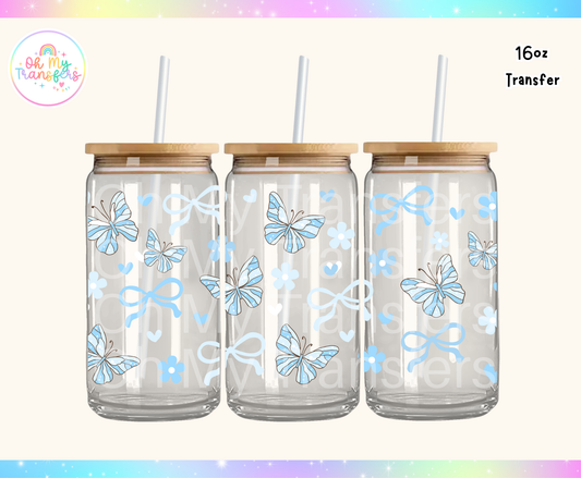 Blue Butterflies & Bows UV DTF Cup Wrap