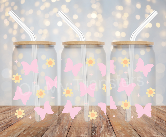 Pink Butterflies & Flowers UV DTF Cup Wrap