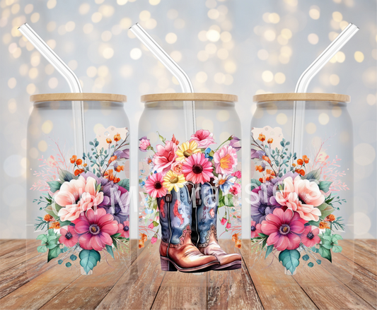 Colourful Floral Boots UV DTF Cup Wrap